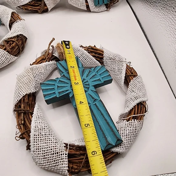 5 Wreaths Rustic Turquoise Teal Crosses Handmade Religious 6" - Picture 2 of 4